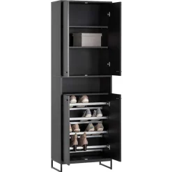 Wohnen 60x186x33 Hoher Schuhschrank mit 4 Türen & Fach - Anderian