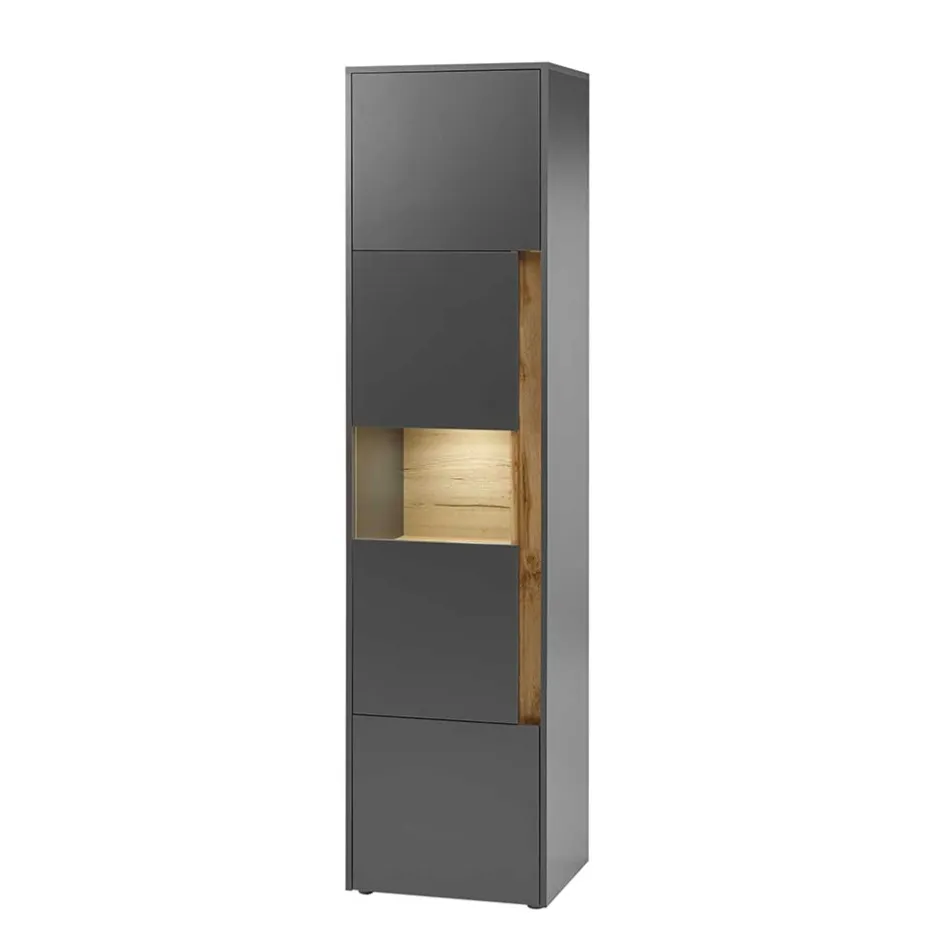 Wohnen 50x197x40 Hoher Wohnzimmerschrank mit Glaseinsatz - Ahilav