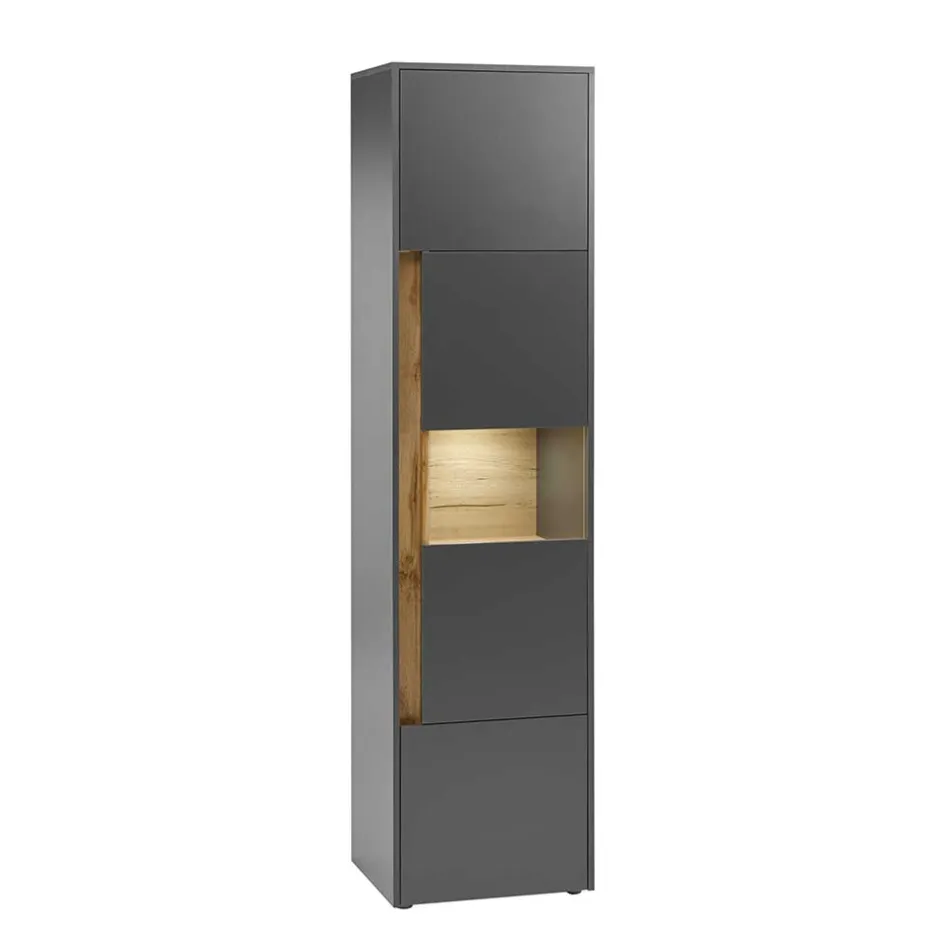 Wohnen 50x197x40 Hoher Wohnzimmerschrank mit Glaseinsatz - Ahilav