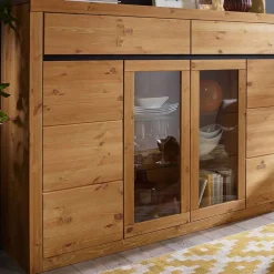 177x125x42 Holz Schrank mit 2 Glas Türen - Filedria^Wohnen Sale