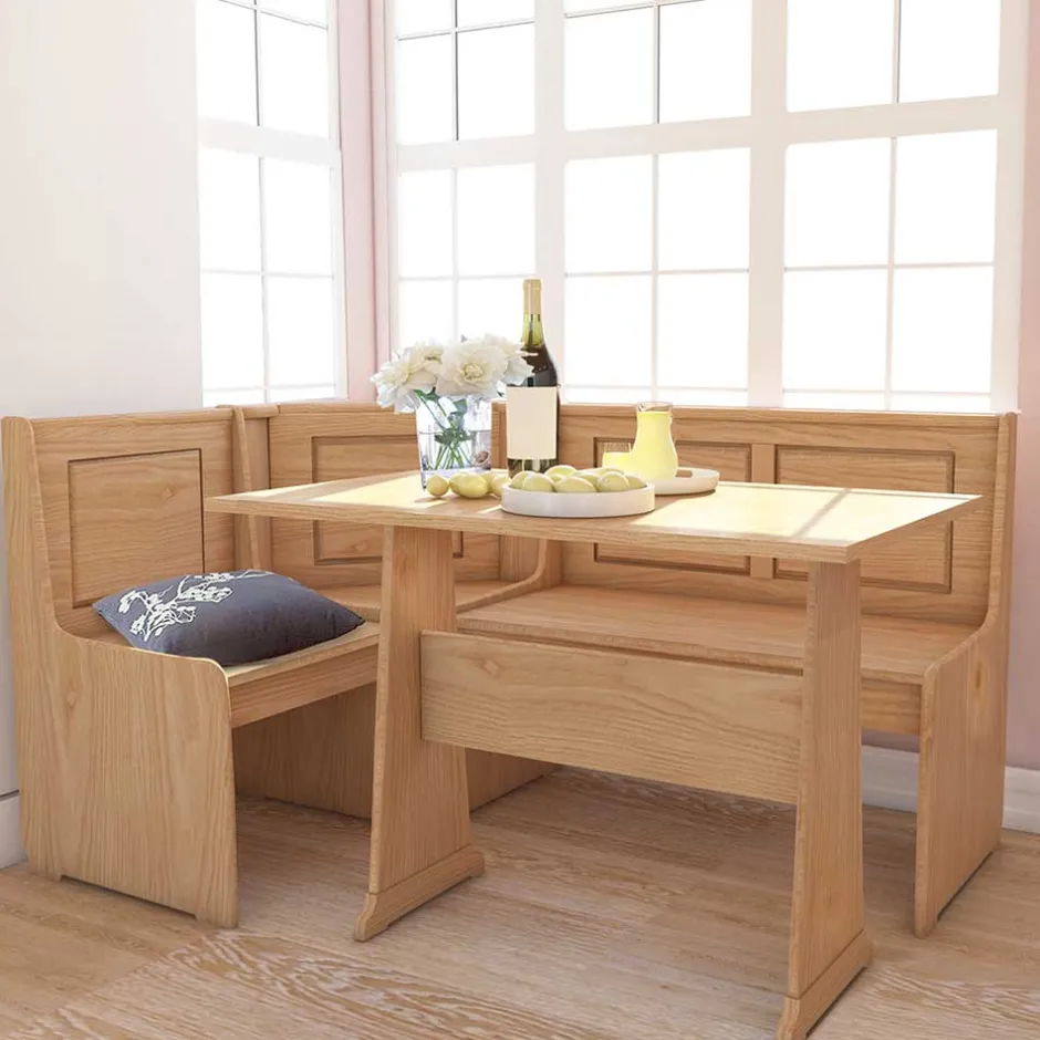 168x87x127 Holz-Eckbank & Esstisch - Ynvinata (zweiteilig)^Wohnen New