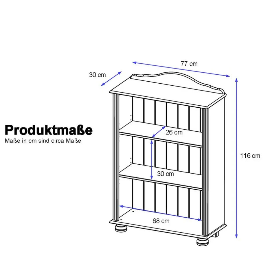 Wohnen 77x116x31 Holzregal im Country Chic aus Kiefer - Oncerta