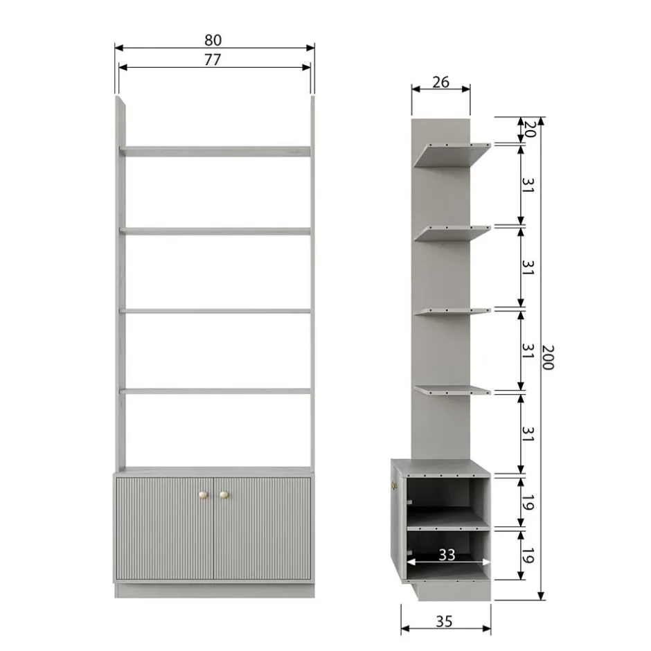 80x200x35 Holzregal in Grau im Skandi Design - Huvina^Wohnen