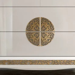 Wohnen 128x100x52 Italienische Kommode in Weiß & Gold - Valganios