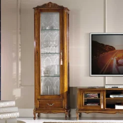 Wohnen 58x184x35 Italienische Vitrine in Nussbaum - Carlenna