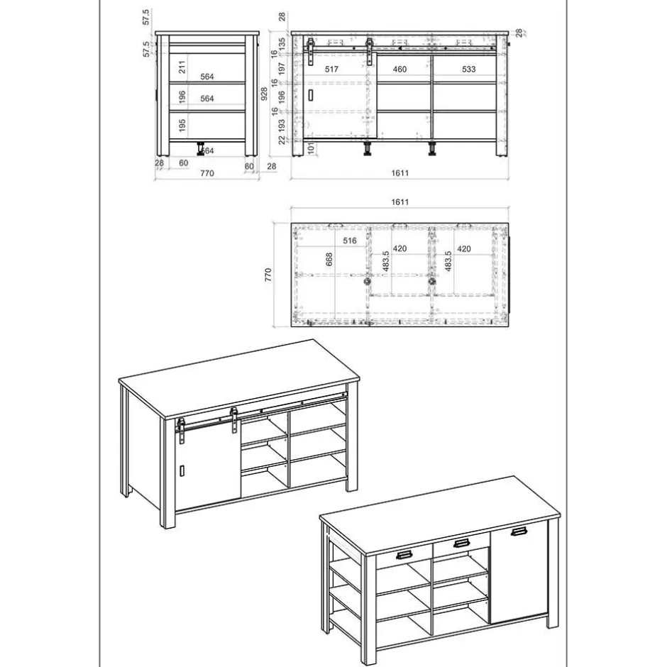 161x93x77 Kücheninsel in Weiß & Anthrazit - Eture^Wohnen New