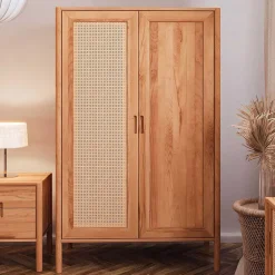 108x175x60 Kleiderschrank mit Wiener Geflecht Tür - Indrya^Wohnen Online