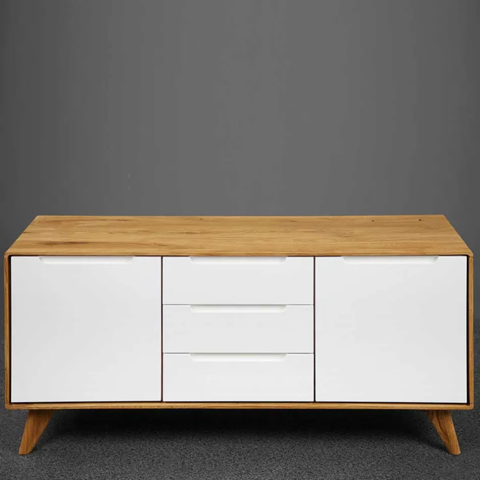 Wohnen 134x63x40 Kombi Kommode in Weiß & Wildeiche Natur - Diesta