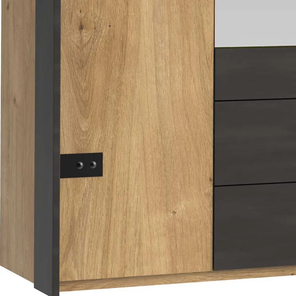 Wohnen 200x216x58 Kombi-Kleiderschrank mit Spiegeln - Bram