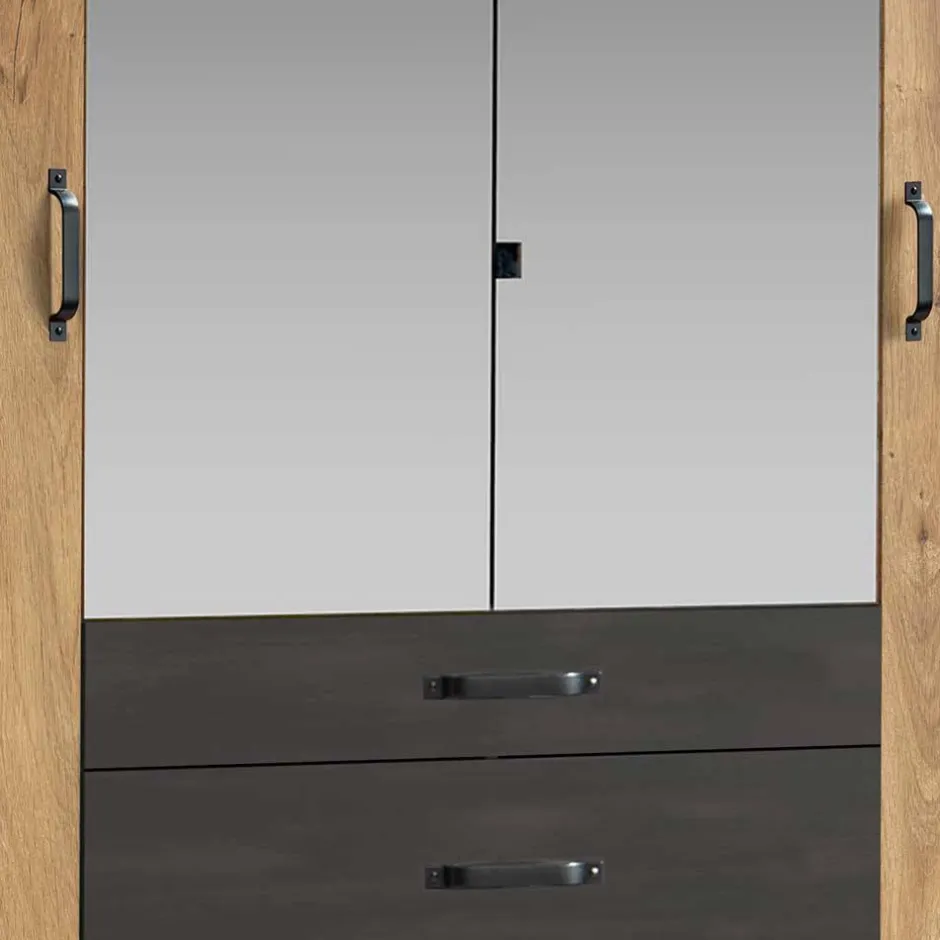 Wohnen 200x216x58 Kombi-Kleiderschrank mit Spiegeln - Bram