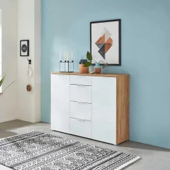 Wohnen 135x105x40 Kombikommode in Weiß & Eiche - Reestyl