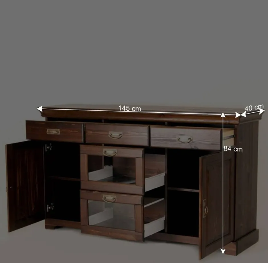 Wohnen 145x84x40 Kommode mit Glas im Kolonialstil - Jurcavs