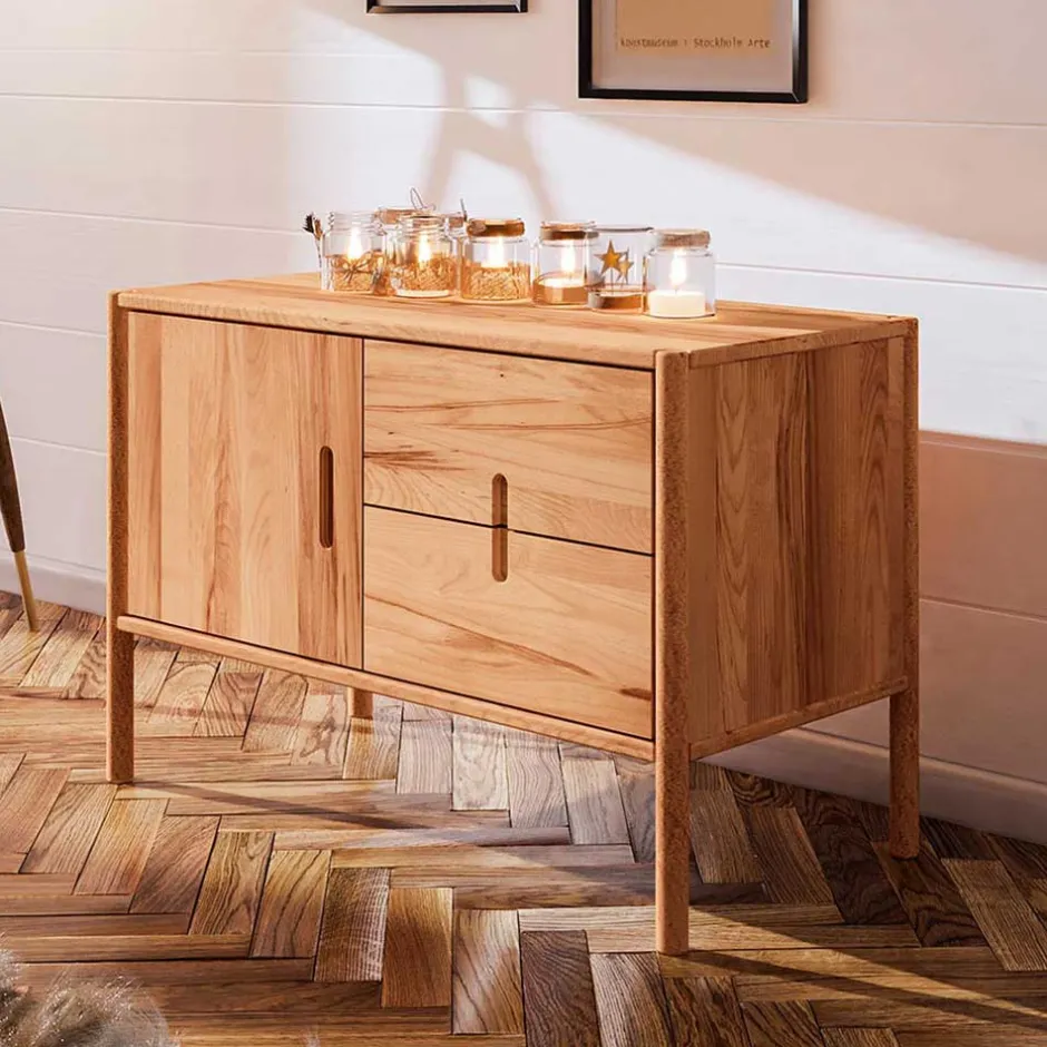 Wohnen 97x64x46 Kommode mit Tür & zwei Schubladen - Indrya