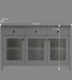 Wohnen 144x91x40 Landhaus Anrichte mit 3 Glastüren - Astinion