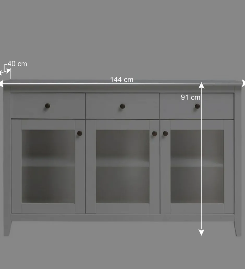 Wohnen 144x91x40 Landhaus Anrichte mit 3 Glastüren - Astinion