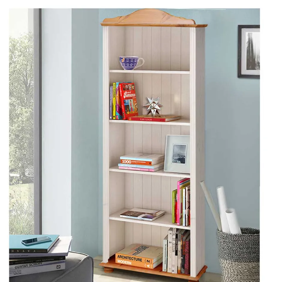 77x181x30 Landhaus Bücherregal aus Kiefer zweifarbig - Conzina^Wohnen Best