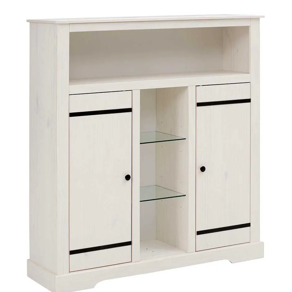 Wohnen 120x130x35 Landhaus Highboard in Weiß - Manduza