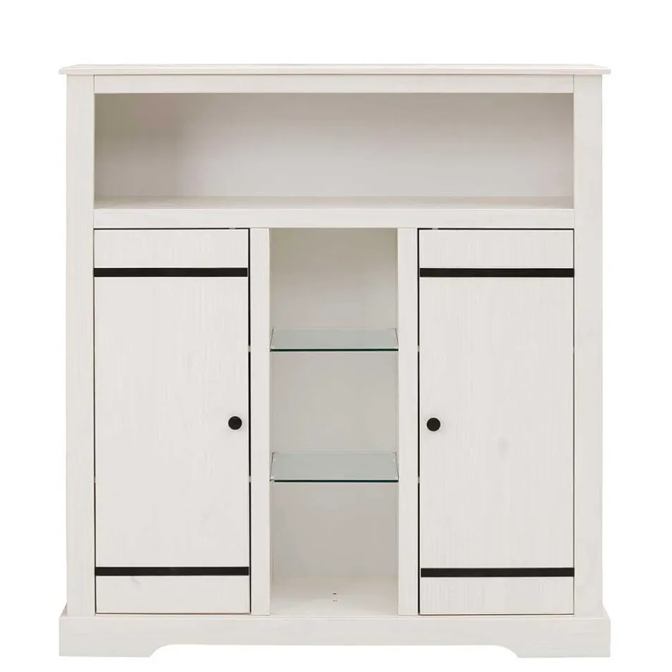 Wohnen 120x130x35 Landhaus Highboard in Weiß - Manduza