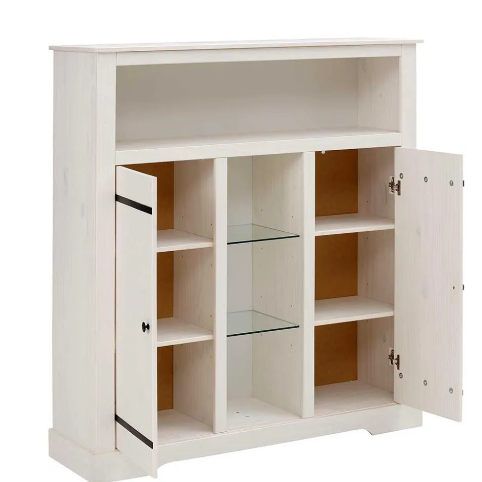 Wohnen 120x130x35 Landhaus Highboard in Weiß - Manduza