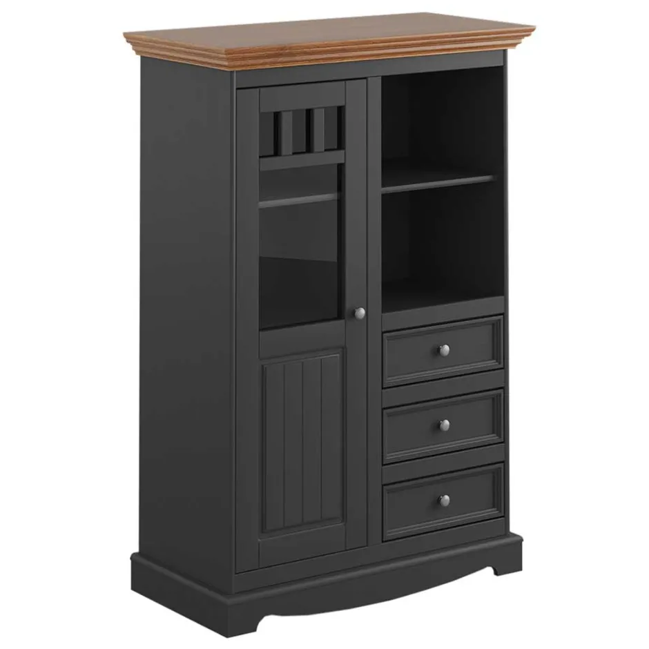 90x130x45 Landhaus Highboard in Grau & Eiche - Witenga^Wohnen Clearance