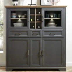 Wohnen 143x150x42 Landhaus Highboard mit Flaschen Regal - Thumbs