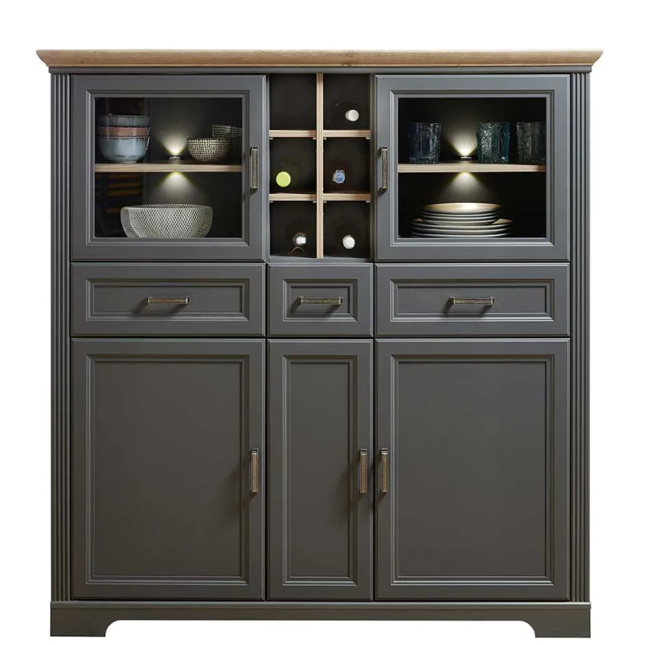 Wohnen 143x150x42 Landhaus Highboard mit Flaschen Regal - Thumbs
