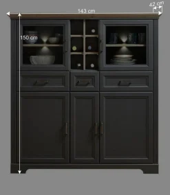 Wohnen 143x150x42 Landhaus Highboard mit Flaschen Regal - Thumbs