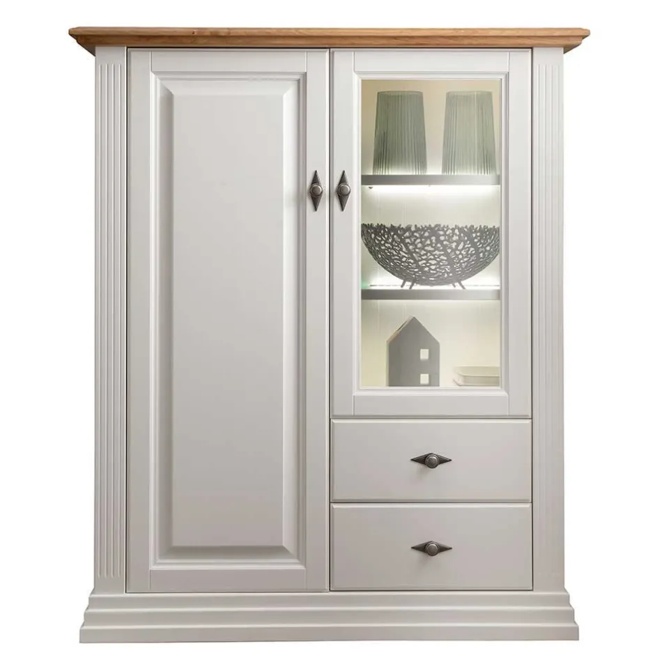 113x134x45 Landhaus Highboard mit Glas-Einsatz - Henry^Wohnen Outlet