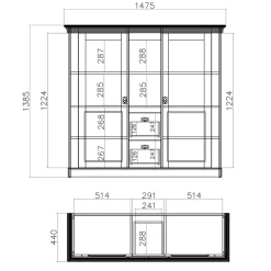 Wohnen 148x139x44 Landhaus Highboard zweifarbig - Diatara