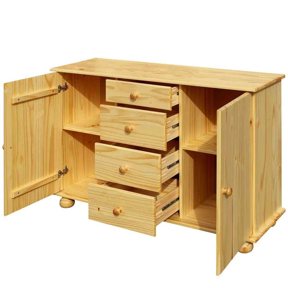 Wohnen 119x81x38 Landhaus Kombi Kommode mit Kugelfüßen - Kascanu