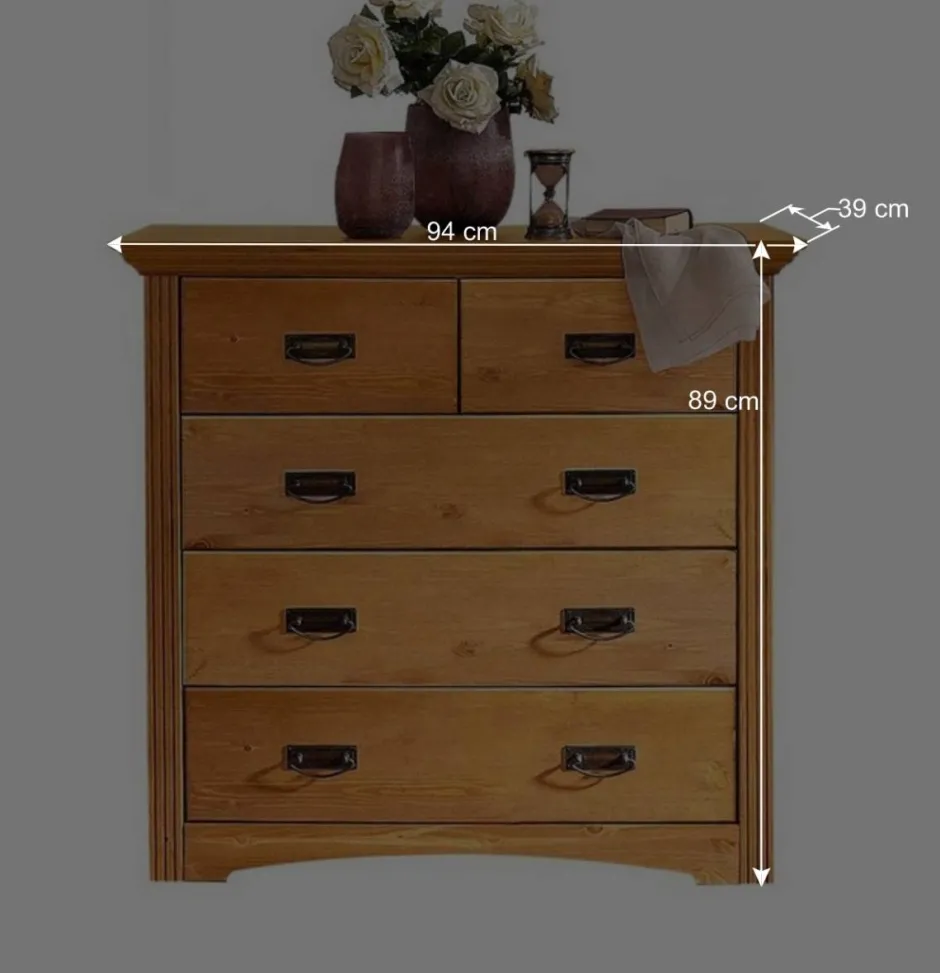 94x89x39 Landhaus Kommode in Kiefer Natur - Vocoja^Wohnen Online