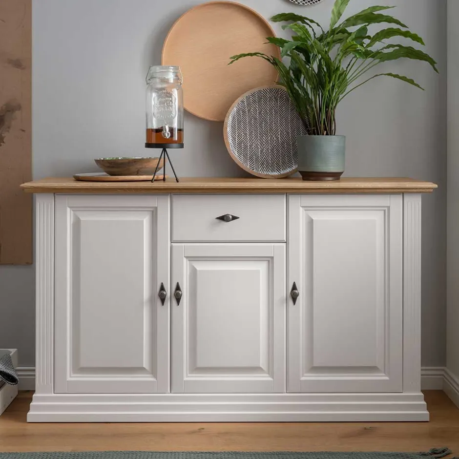 157x91x45 Landhaus Kommode in Weiß & Eiche - Henry^Wohnen Discount
