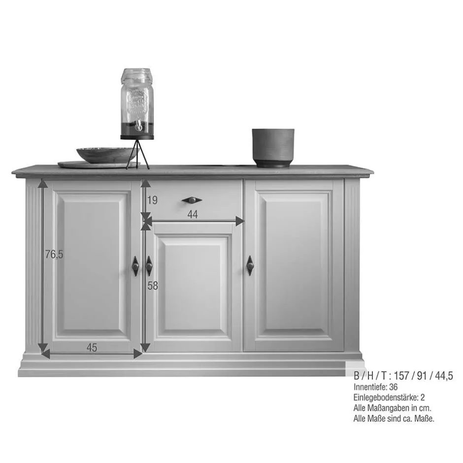 157x91x45 Landhaus Kommode in Weiß & Eiche - Henry^Wohnen Discount