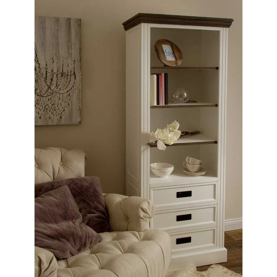 68x180x39 Landhaus Regal in Weiß & Graubraun - Bleaks^Wohnen Discount