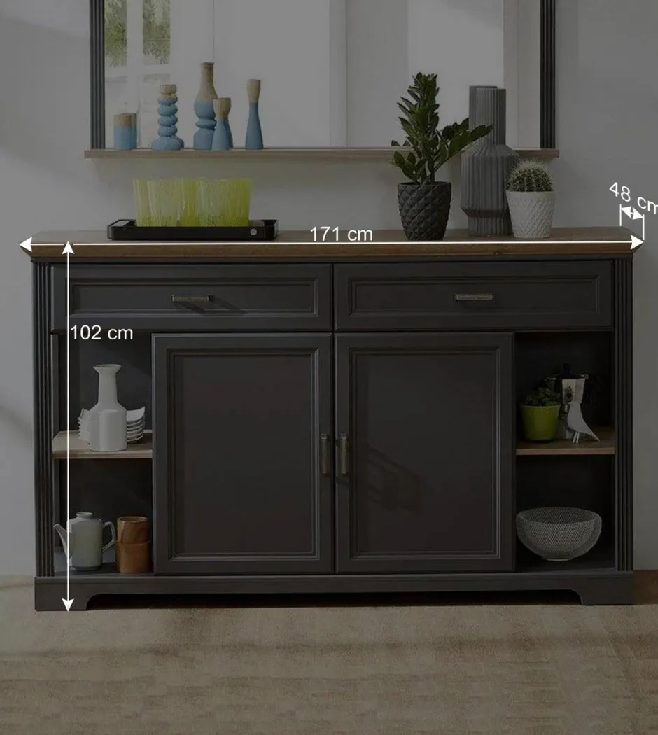 Wohnen 171x102x48 Landhaus Sideboard in Grau - Thumbs