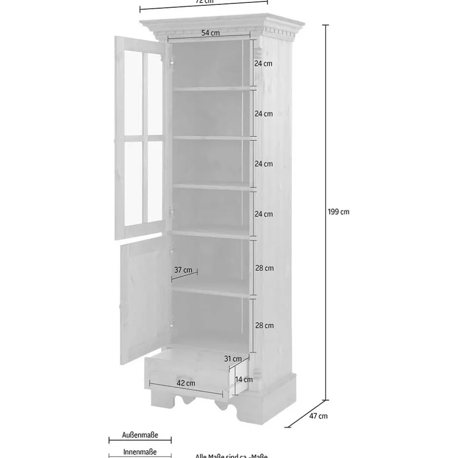 70x203x45 Landhaus Vitrine in Creme - Rospus^Wohnen