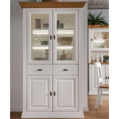 Wohnen 116x199x45 Landhaus Vitrinenschrank in Weiß - Henry