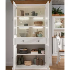 Wohnen 116x199x45 Landhaus Vitrinenschrank in Weiß - Henry