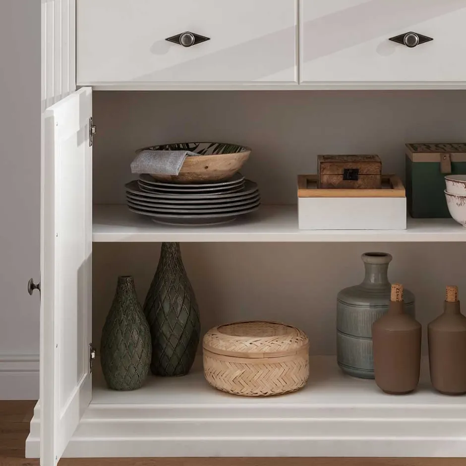 Wohnen 116x199x45 Landhaus Vitrinenschrank in Weiß - Henry