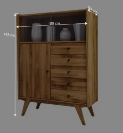 Wohnen 100x143x50 Mid Century Schrank mit Glas Türen - Hardus I