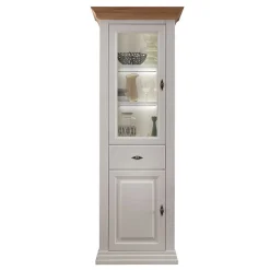 Wohnen 72x199x45 Modern Country Vitrinenschrank in Weiß - Henry