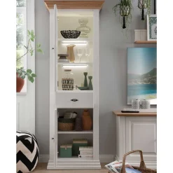 Wohnen 72x199x45 Modern Country Vitrinenschrank in Weiß - Henry