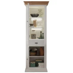 Wohnen 72x199x45 Modern Country Vitrinenschrank in Weiß - Henry