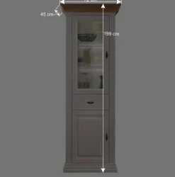 Wohnen 72x199x45 Modern Country Vitrinenschrank in Weiß - Henry