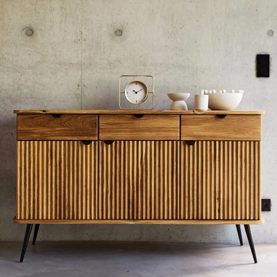 Wohnen 144x87x46 Moderne Anrichte aus Massivholz & Stahl - Casarius