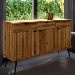 Wohnen 144x87x46 Moderne Anrichte aus Massivholz & Stahl - Casarius