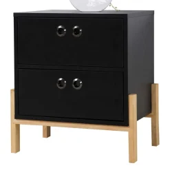 Wohnen 50x55x35 Nachtkommode in Schwarz & Pinie Natur - Caurina