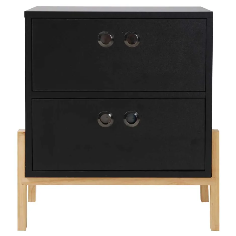 Wohnen 50x55x35 Nachtkommode in Schwarz & Pinie Natur - Caurina