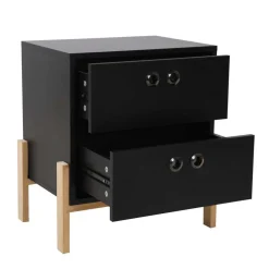 Wohnen 50x55x35 Nachtkommode in Schwarz & Pinie Natur - Caurina