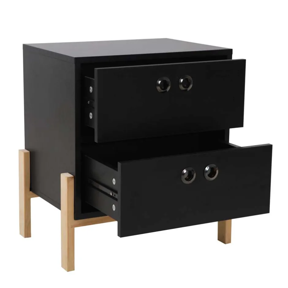 Wohnen 50x55x35 Nachtkommode in Schwarz & Pinie Natur - Caurina